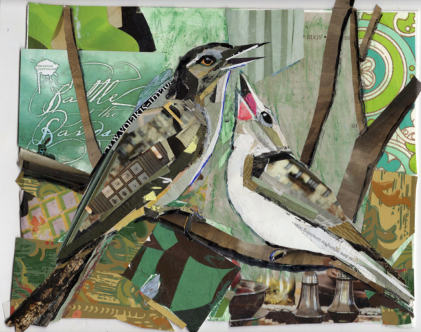 Red Eyed Vireo Conserving Songbirds by Kathryn DeMarco collage 12 x 14 SOLD